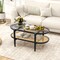 Modern Coffee Table with Glass Top and Solid Acacia Wood 2 Tier Design